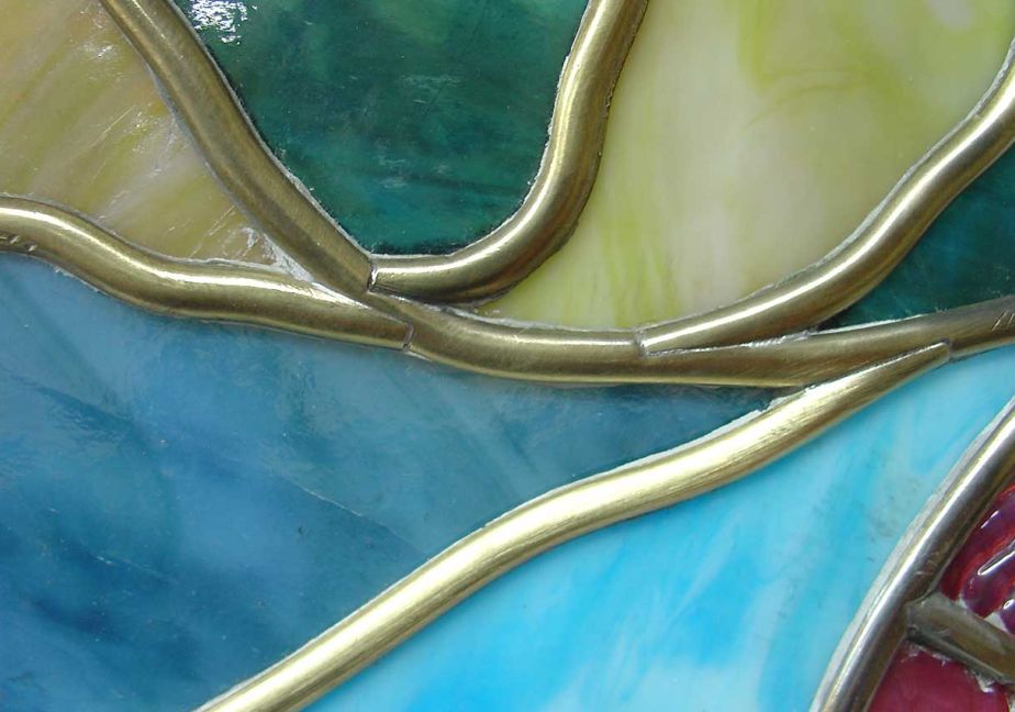 Restauration Jugendstil-Messingverglasung Detail Messingsprossen