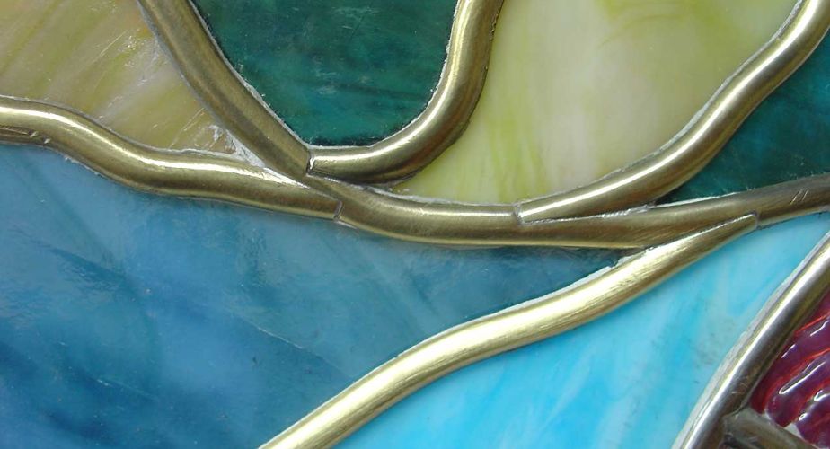 Restauration Jugendstil-Messingverglasung Detail Messingsprossen