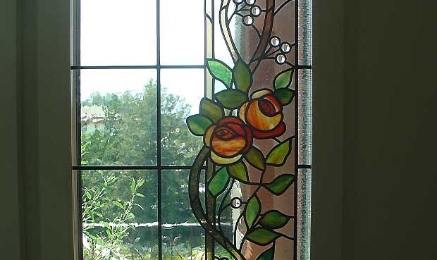 Neuherstellung Jugendstil Bleiverglasungen Rosenmotiv