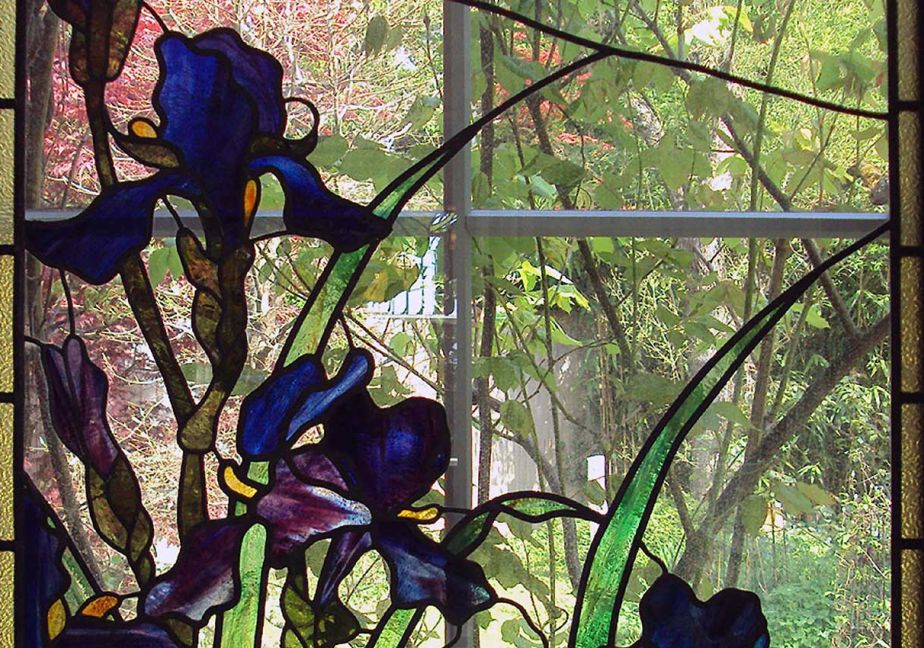 Jugendstil Bleiverglasung Motiv blaue Iris