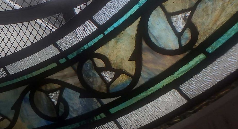 Jugendstil Bleiverglasung Deckenlicht Randfries